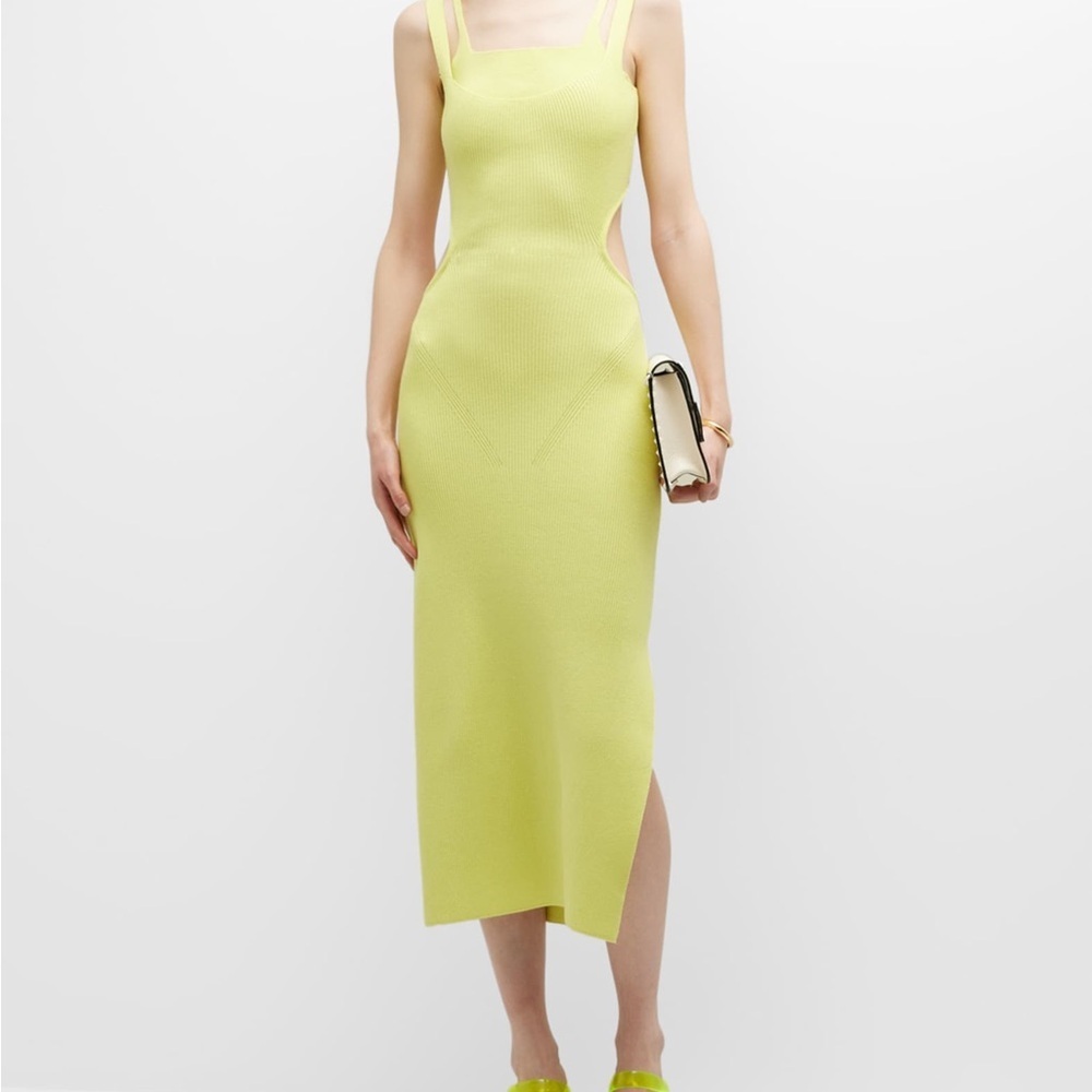 Paula Bernardi Knit Cutout Midi Ribbed Bodycon Dress Neon Yellow Women’s Size M